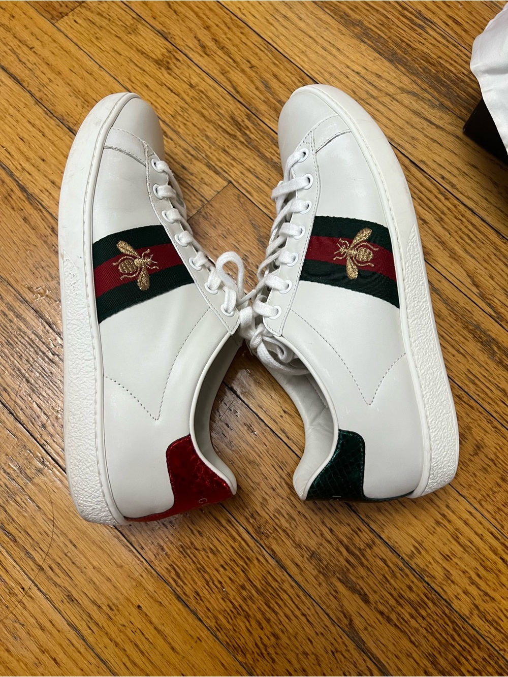 Gucci White Leather Sneakers with Red and Green Web Stripe - Picture 6 of 12
